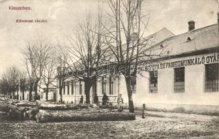 Kisszeben, Sabinov, Zeben; Külvárosi részlet farakással az utcán, Kefefa és famegmunkálógyár. Patocska József kiadása / Brushwood and Woodworking Factory (EK)