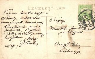 1913 Pozsony, Pressburg, Bratislava; a május 17-i nagy tűzvész tűzoltókkal, égő Edl-ház és Wágner Sa...