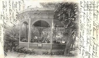 1900 Pöstyén, Pistany, Piestany; zenepavilon zenekarral / music pavilion with music band  (fl)