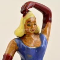 Pazsu kerámia, balerina, kézzel festett máza kerámia, jelzett, kis máz hibákkal, m: 18 cm