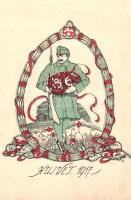 1917 Húsvét. Szabadkai 86. gyalogezred özvegyei és árvái javára / WWI K.u.K. military Easter charity greeting art postcard