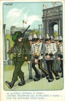 Gli Austriaci Entrano in Roma! / How the Austrians enter home! Italian WWI military propaganda art postcard. Anti-Austrian litho. C.C.M. 1011. s: A. Bertiglia