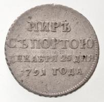 Orosz Birodalom 1791. "II. Katalin / Béke Törökországgal" Ag zseton (4,03g/22,5mm) T:2,2- ...
