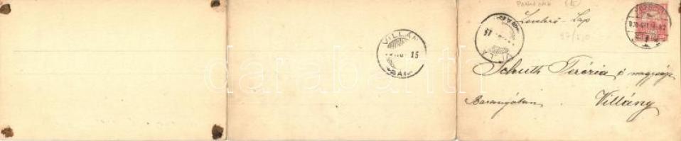 1900 Pozsony, Pressburg, Bratislava; három részes panorámalap a Dunáról nézve / 3-tiled panoramacard...