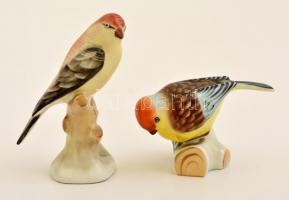 Drasche madár,kézzel festett, jelzett, és Porcelán madárka, kézzel festett, jelzés nélkül, 5x9x4,5 cm és m: 9 cm.