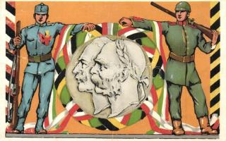 1914 WWI K.u.K. Viribus Unitis propaganda card, Franz Joseph and Wilhelm II. Künstler Kriegspostkarte Nr. 4. litho s: M. Schulz (crease)