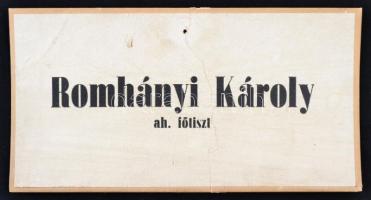 cca 1937-1940 Roggenbauer Károly irodai segédmunkaerő és Romhányi Károly ah. főtiszt névtáblák, az e...