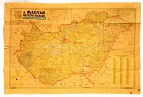 1957 Magyar Népköztársaság közigazgatási térképe Kossuth címerrel, Bp., Kartográfiai Vállalat, Offset-Nyomda, szakadozott, 118x78 cm.