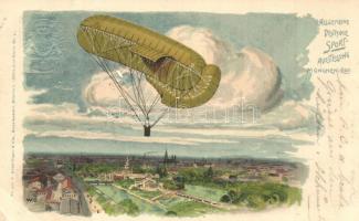 1899 München, Allgemeine Deutsche Sport-Ausstellung / German sport exhibition advertisement card. balloon airship.C. Andelfinger & Cie Kunstanstalt No. 337. Offizielle-Karte No. 4. litho (EB)