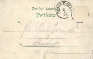 1898 (Vorläufer!) Mainz, Central-Bahnhof, Gutenberg-Denkmal, Dom / railway station, monument, dome. ...