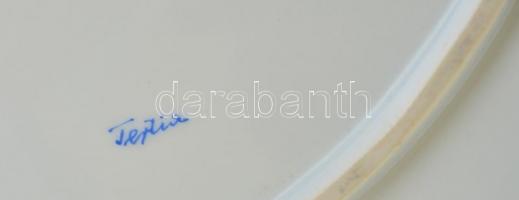 Herendi virág mintás nagy tál, kézzel festett, jelzett, kopott, 40×31 cm