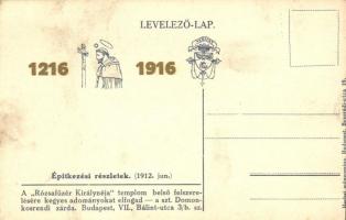 1916 Budapest XIV. Rózsafüzér Királynéja domonkos templom segélylap, építkezési részletek. Herbst mű...