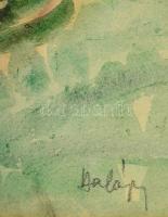 Halápy János (1893-1960): Kilátás a dombról. Akvarell, papír, jelzett, üvegezett keretben, 25×35 cm