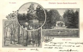 1906 Garamszentkereszt, Ziar nad Hronom, Svaty Kríz; Remete lak, tó és kerti pavilon. Anderle Kálmán kiadása / hermit's chapel, lake and garden pavilion. Art Nouveau