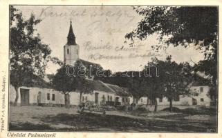 1914 Pudmeric, Gidrafa, Budmerice; utcakép templommal / street view with church (EK)