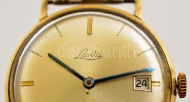 Lasita svájci arany (Au) 14 K karóra, másodpercmutató leesett, működik, sérült számlappal, bruttó:22...