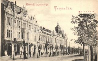 Temesvár, Timisoara; Kossuth Lajos utca, Mezei és Székely üzlete / street view with shop (EK)