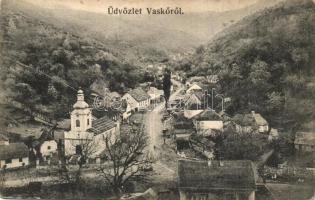 1907 Vaskő, Eisenstein, Ocna de Fier; utca templommal / street with church