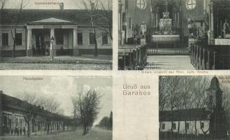 1917 Garabos, Grabácz, Grabat; Községháza, Fő utca, Római katolikus templom belső / town hall, main street, church interior