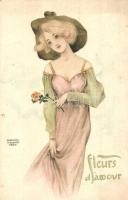 Fleurs dAmour. Art Nouveau lady. lithos: Raphael Kirchner