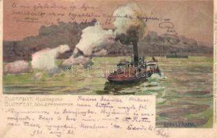 Budapest, Lánchíd és Húzógőzös. Kuenstlerpostkarte No. 2314/2598. von Ottmar Zieher - 2 db 1900 előt...