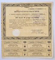 Budapest 1946. Salgó-Tarjáni Kőszénbánya Részvény-Társulat részvényutalványa száz darab 30P értékű részvényről, szárazpecséttel és bélyegzéssel, szelvényekkel T:III