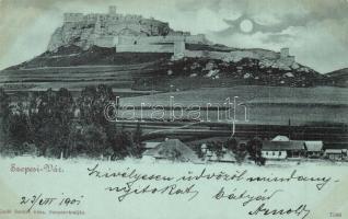 1901 Szepesváralja, Spisské Podhradie; Szepesi vár este. Szoller Géza kiadása / Schloss / castle ruins at night (Rb)