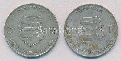 1947. 5Ft Ag "Kossuth" (2x) T:2-,3 patina