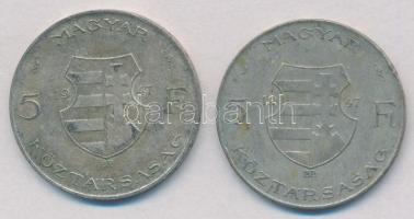 1947. 5Ft Ag "Kossuth" (2x) T:2-,3 patina