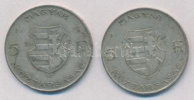 1947. 5Ft Ag "Kossuth" (2x) T:2-,3 patina