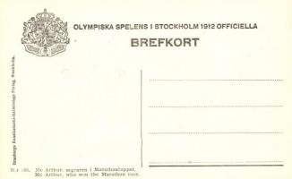 1912 Stockholm, Olympiska Spelens Officiella. Nr. 188. Mc Arthur, segraren i Marathonloppet / 1912 S...