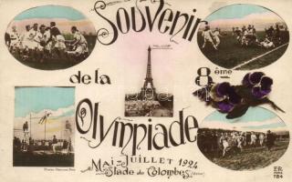 1924 Souvenir de la 8eme Olympiade. Stade de Colombes / 1924 Summer Olympics in Paris. Floral montage greeting art postcard (fl)