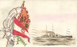 SMS Viribus Unitis az Osztrák-Magyar Haditengerészet Tegetthoff-osztályú csatahajója / K.u.K. Kriegsmarine SMS Viribus Unitis with flags. Art Nouveau (EK)