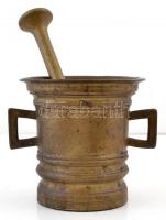 cca 1800 Erdélyi bronz füles mozsár törővel, m:13,5 cm és m:22 cm