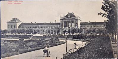 Zagreb, Zágráb; Vasútállomás, babakocsi. Három részes hajtatlan panorámalap / Drzavni kolodvor / Staatsbahnho / railway station and baby carriage. 3-tiled unfolded panoramacard (EK)