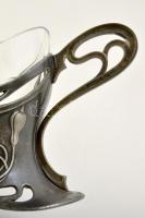 WMF szecessziós ón jardiniere, javított, jelzett (V.J), eredeti hibátlan üvegbetéttel, 30×12 cm, m:1...