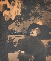 Bér Dezső (1875-1924): Éjszakai razzia. Akvarell-tus, papír, jelzett, foltos, üvegezett keretben, 30×26 cm