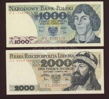 Lengyelország 1982-88(1974-76). 50Zl, 100Zl, 200Zl, 500Zl, 1000Zl teljes sor! T:I + 1982(1977). 2000...