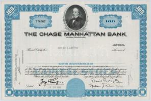 Amerikai Egyesült Államok 1966-1969. "The Chase Manhattan Bank" lyukasztással érvénytelenített részvény (2xklf) mindkettő bélyegzésekkel T:III USA 1966-1969. "The Chase Manhattan Bank" share (2xdiff) both with stamps and cancelled with hole C:F