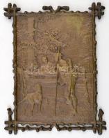 cca 1900 udvarló vadász, bronz falikép, 25×19 cm