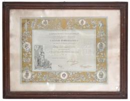 1903 a Gyulai Iparos Ifjúsági Egyesület díszes kiállítási érdemoklevele Ludvig Lajos szíjgyártó mest...