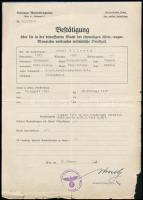 1941-1942 Lakóhellyel kapcsolatos német nyelvű igazolások, horogkeresztes pecsétekkel, 3 db