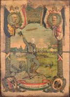 1915 Szövetséges hadjáratunk emlékére, emléklap, Grund V. utóda Bp., sérült, üvegezett fa keretben, 50×35 cm