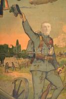 1915 "Szövetséges hadjáratunk emlékére", emléklap, Grund V. utóda Bp., sérült, üvegezett f...