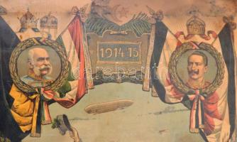 1915 "Szövetséges hadjáratunk emlékére", emléklap, Grund V. utóda Bp., sérült, üvegezett f...