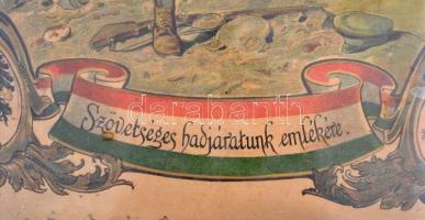 1915 "Szövetséges hadjáratunk emlékére", emléklap, Grund V. utóda Bp., sérült, üvegezett f...