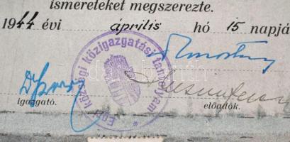 1944 Egri Község Közigazgatási Tanfolyam önkéntes gyári, vagy községi köteles tűzoltáságánál parancs...