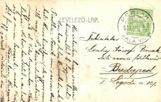 1911 Perlak, Prelog; Fő utca, Alsó-Muraközi Takarékpénztár, lovas hintó. Fejer Károly kiadása / main...