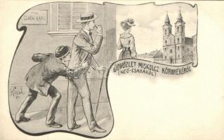 ~1899 Hejőcsaba, Heö-Csaba (Miskolc); Szecessziós humoros művészlap. Gedeon András kiadása / Art Nouveau art postcard s: Kiss L.