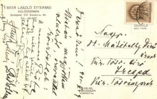 1941 Budapest VIII. Beer László étterem. Sándor utca 44